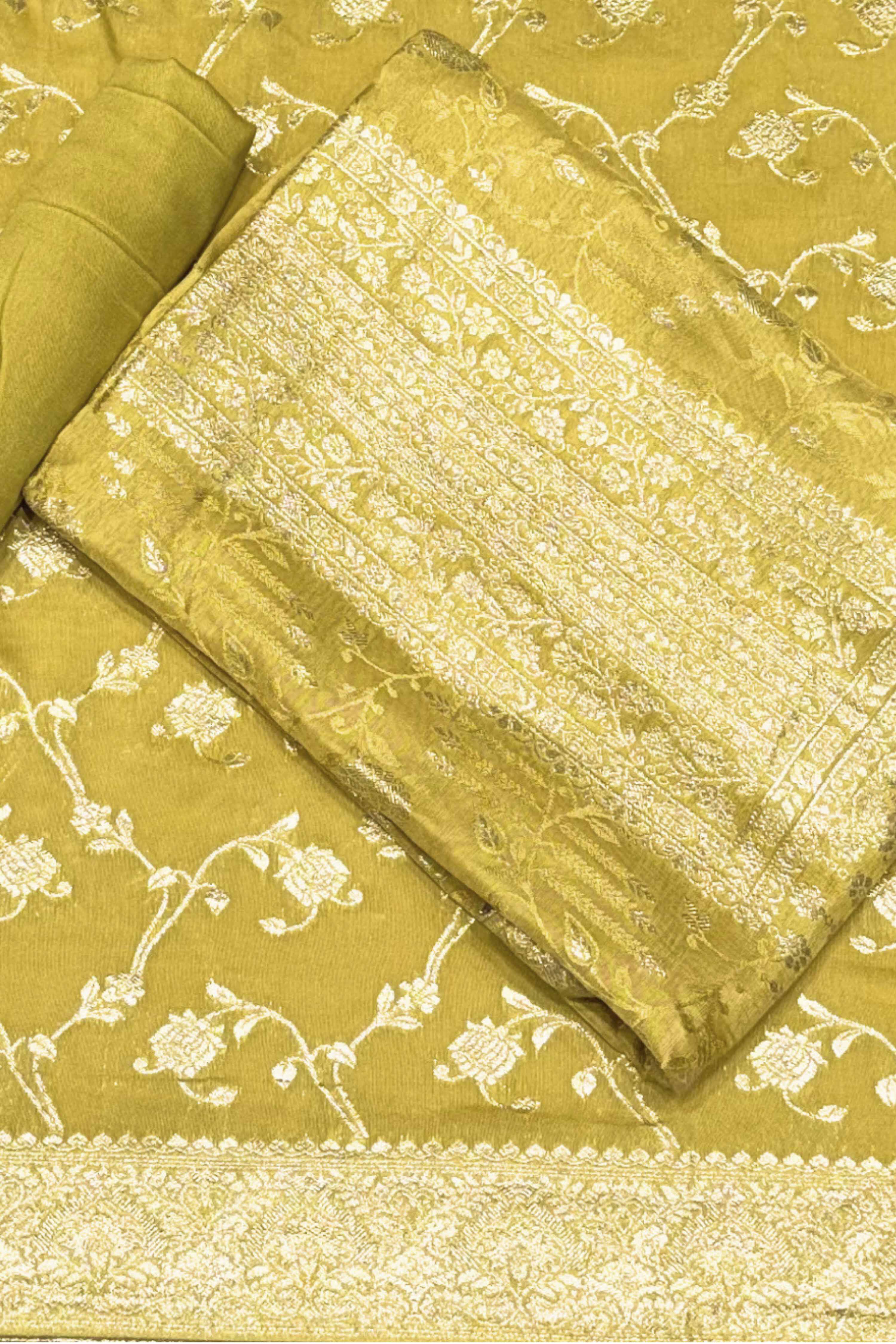 Yellow Jacquard Traditional Weaving Unstitched Suit Set image number 0