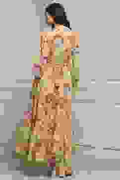 Yellow Cotton Floral Tiered Dress image number 3