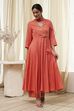 Peach Modal Printed Angrakha Anarkali Suit Set