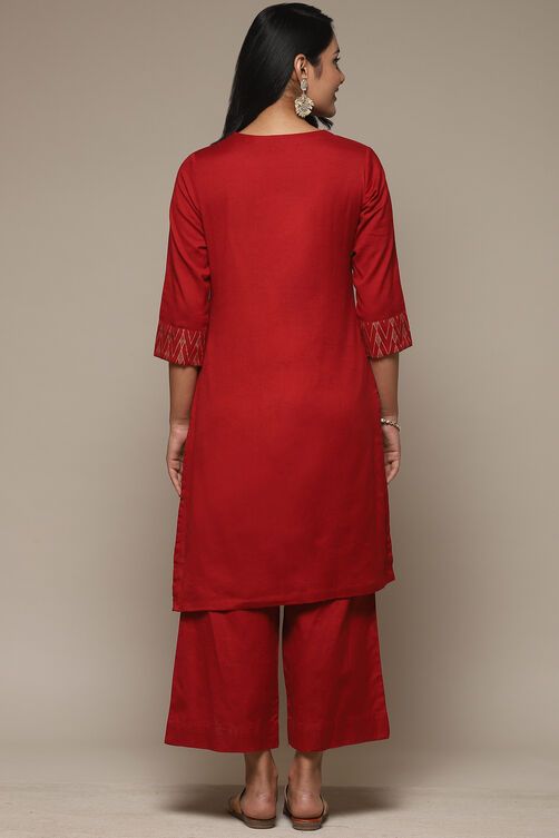 Blue Cotton Blend Straight Kurta Palazzo Suit Set image number 4