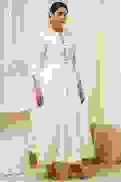 Off-White Cotton Embellished Anarkali Suit Set image number 5