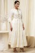Off-White Cotton Embellished Anarkali Suit Set image number 5