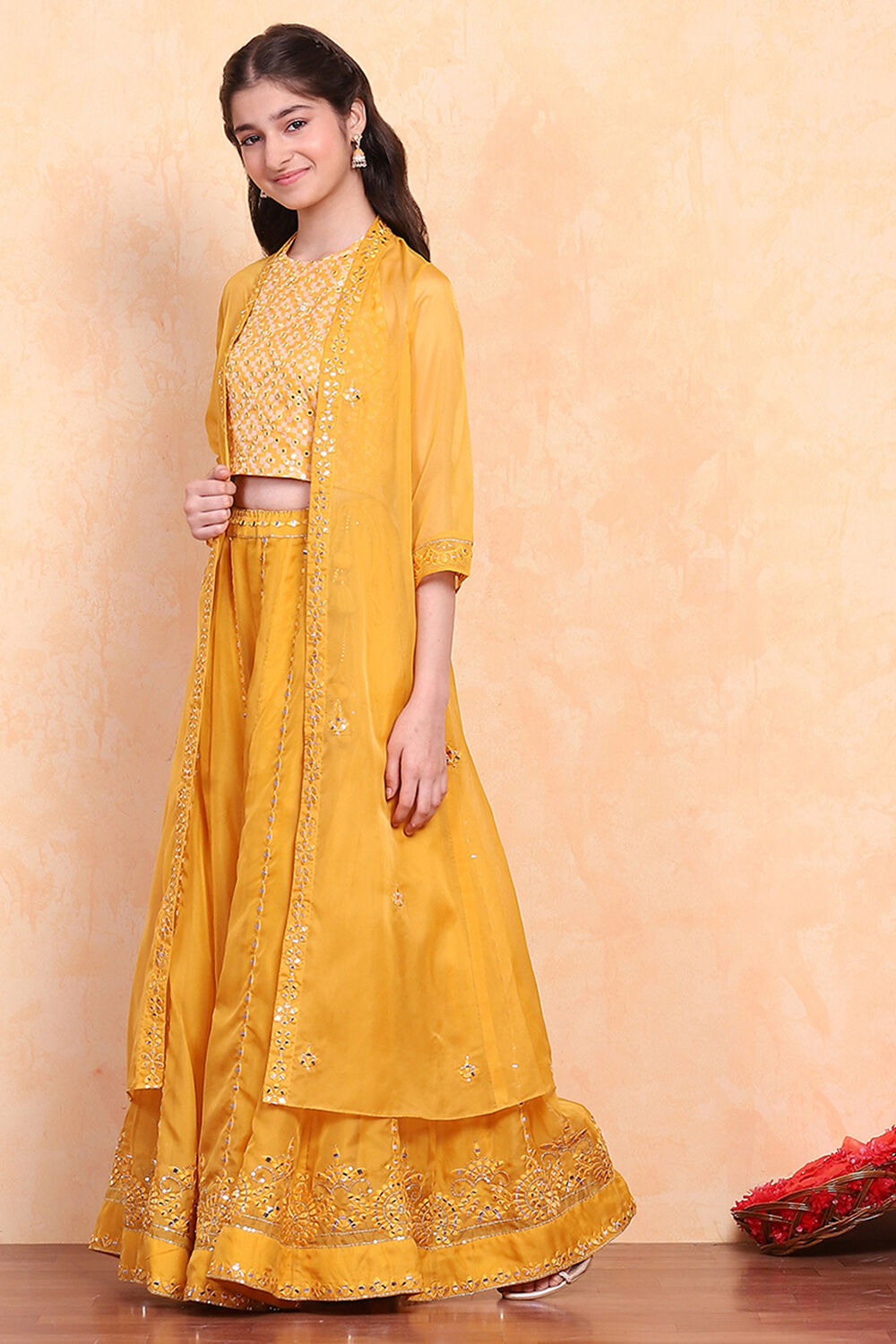 Yellow Printed Festive Fusion Set image number 3