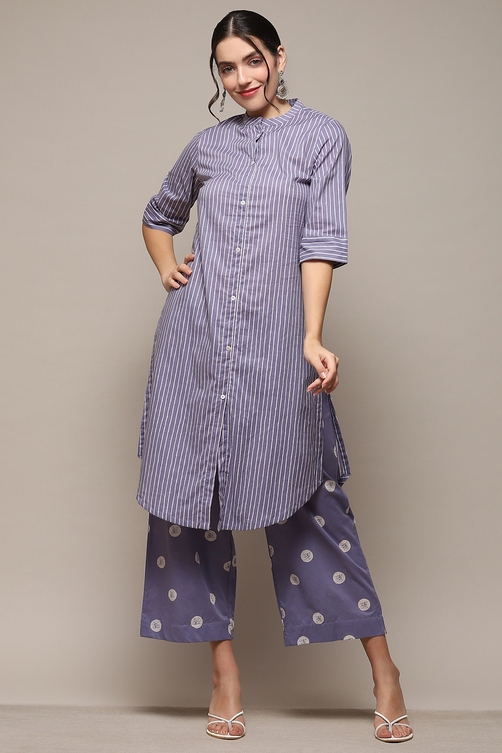 Grey Cambric Narrow Kurta Pant Suit Set image number 0