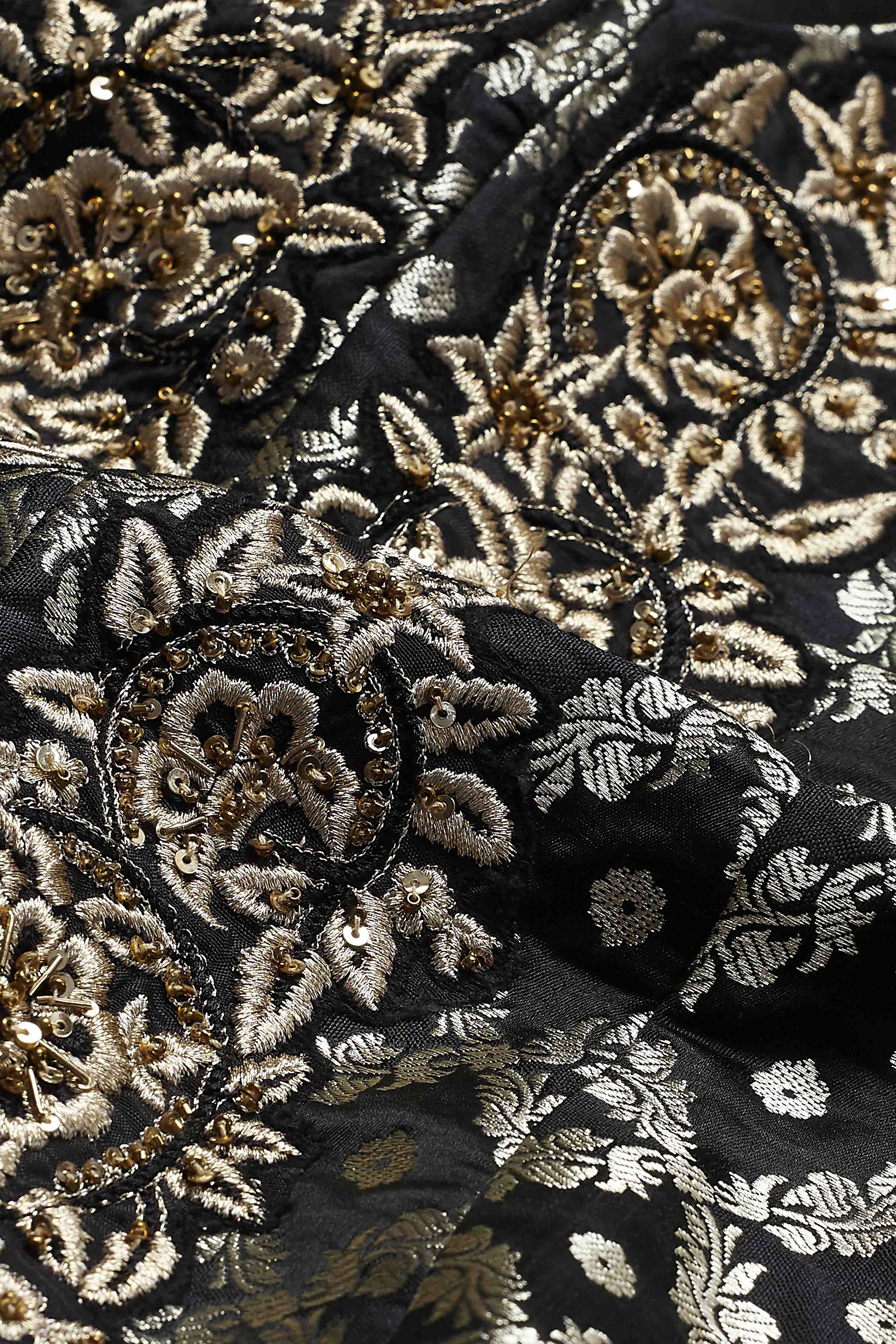 Black Viscose Rayon Embroidered Fusion Set image number 3