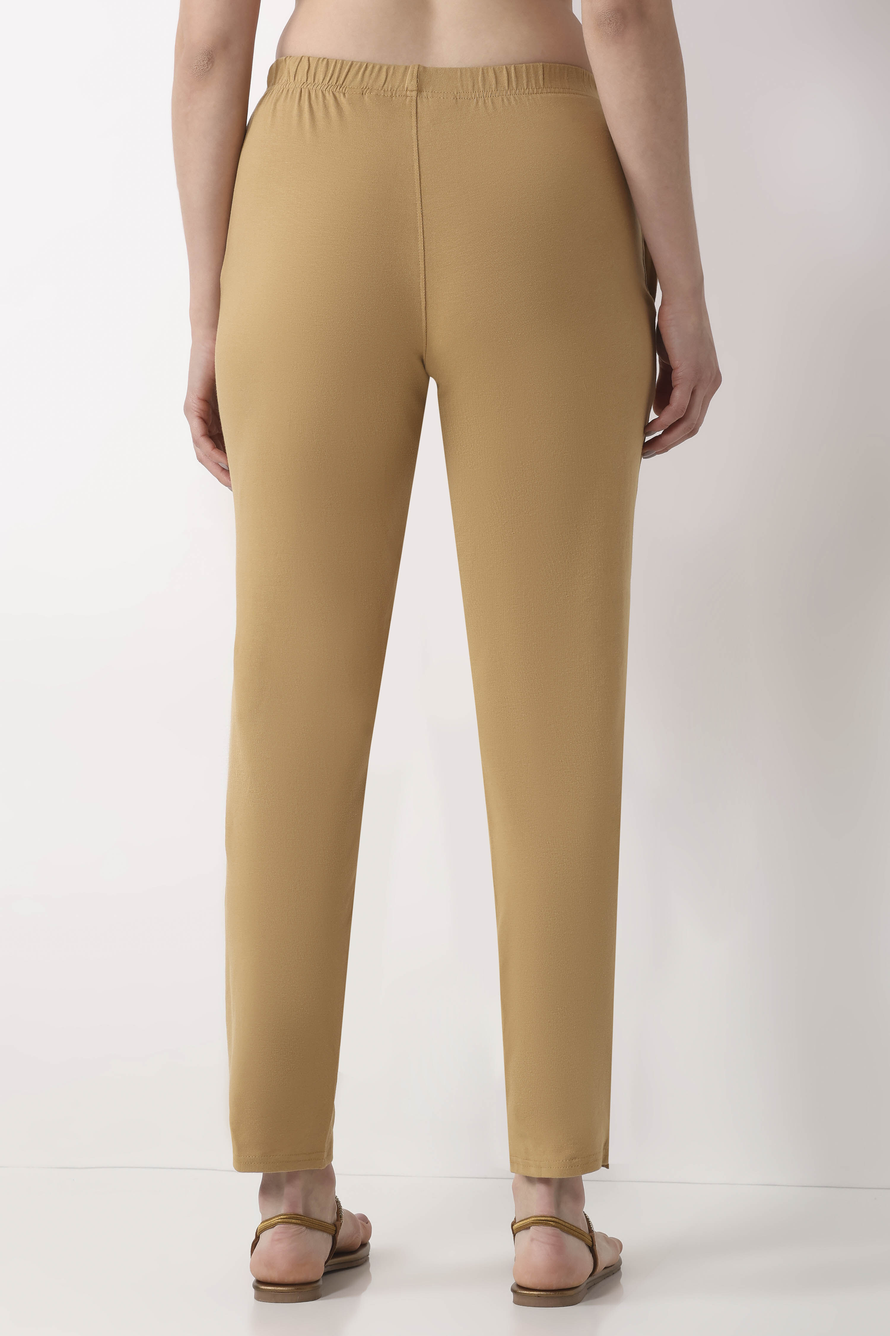 Navy Blue Solid Cotton Lycra Straight Pants image number 5