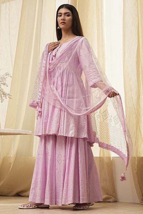 Off-White Cotton Metallic Flared Suit Set image number 0
