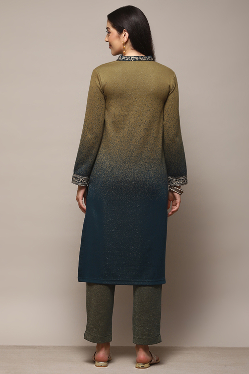 Teal Green Polyester Straight Yarndyed 2 Piece Set image number 4