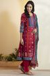 Red Cotton Printed Straight Kurta Set image number 5