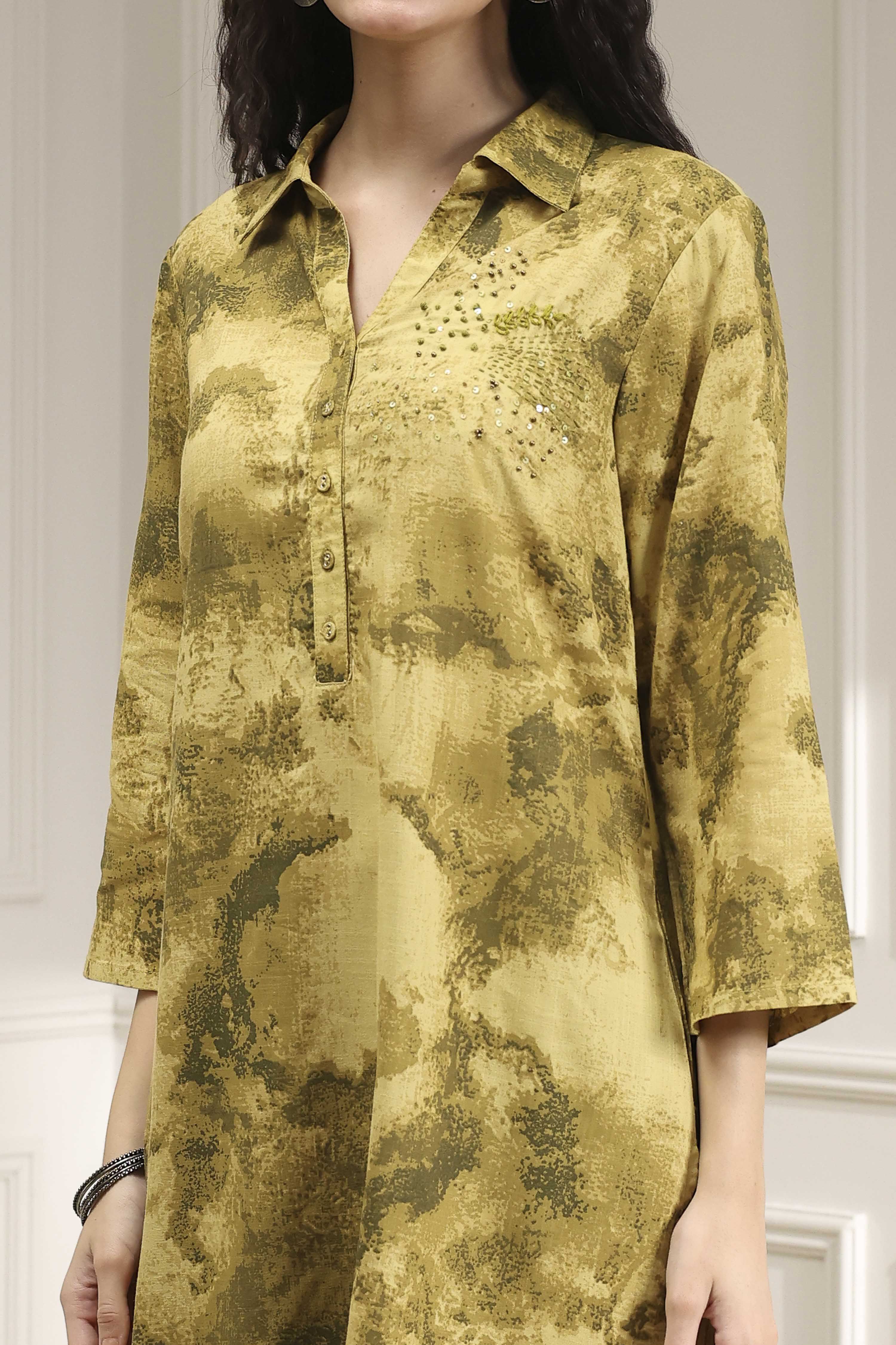 Green Printed Kurta Pants Co-ord Set image number 1