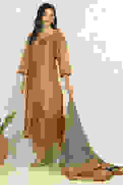 Mustard Chanderi Unstitched Suit Set image number 1