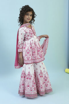 Off White/Pink Cotton A-Line Garara Set image number 5