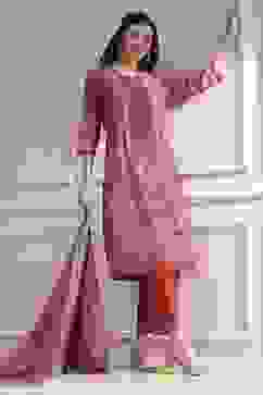 Red Cotton Printed Straight Suit Set image number 0