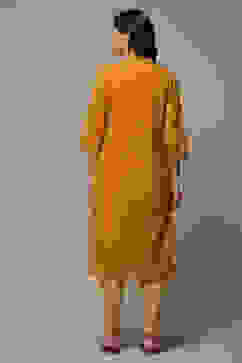 Yellow Art Silk Straight Printed Kurta image number 2