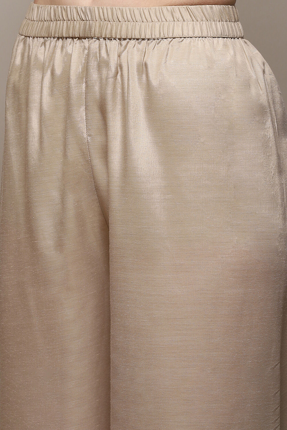 Beige Chanderi Blend Machine Embroidered Unstitched Suit Set image number 3