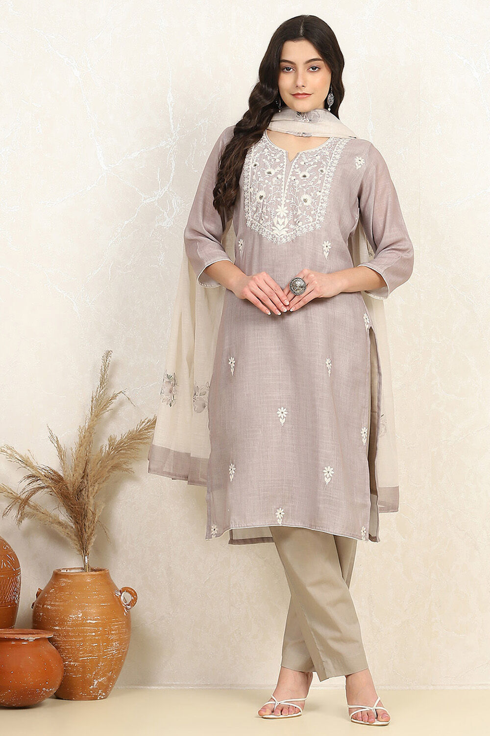 Teal Cotton Embroidered Unstitched Suit Set image number 1