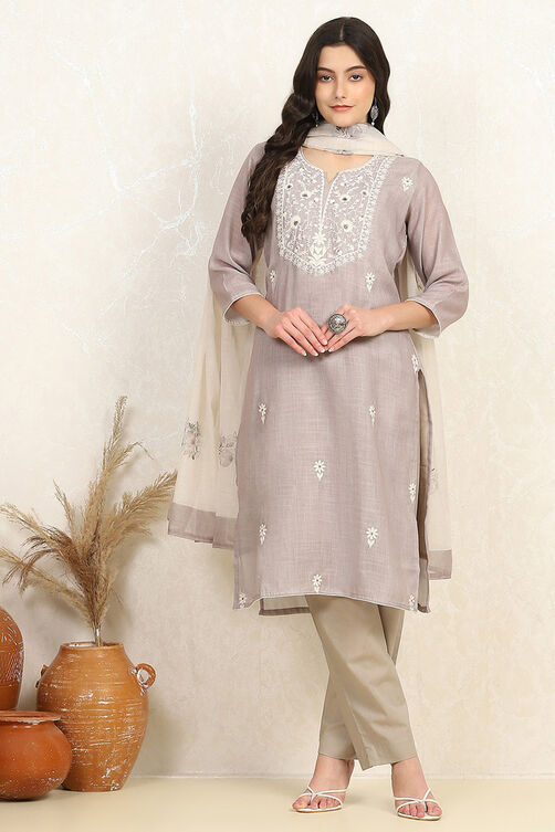 Teal Cotton Unstitched Suit Set image number 1