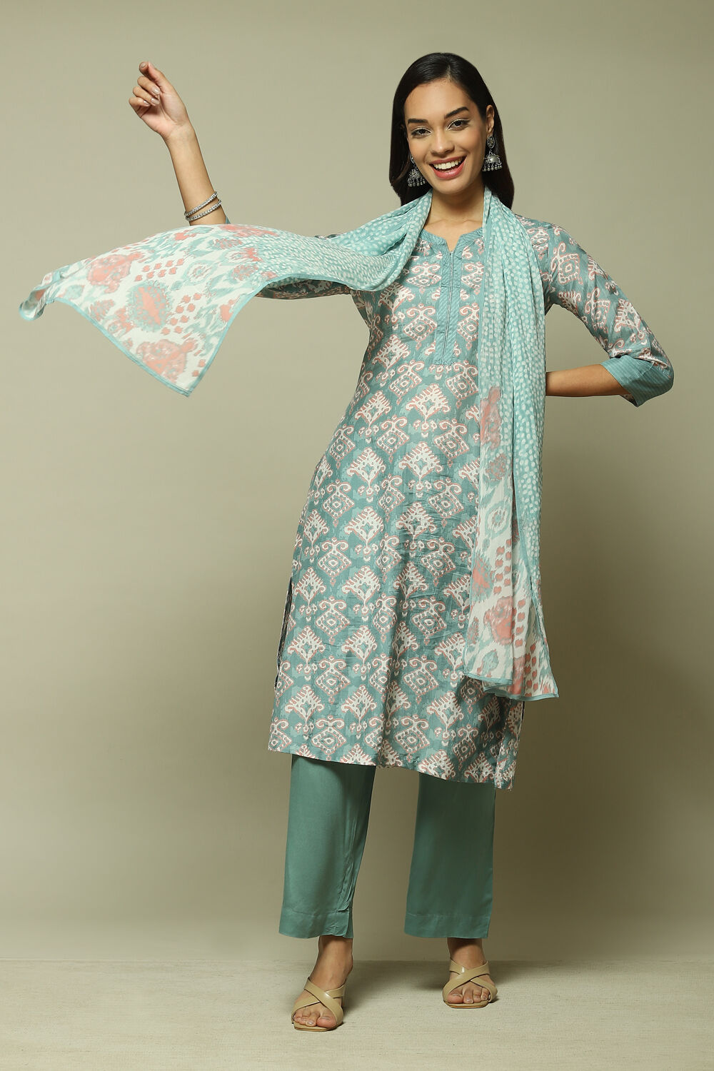 Coral Modal Straight Kurta Palazzo Suit Set image number 0
