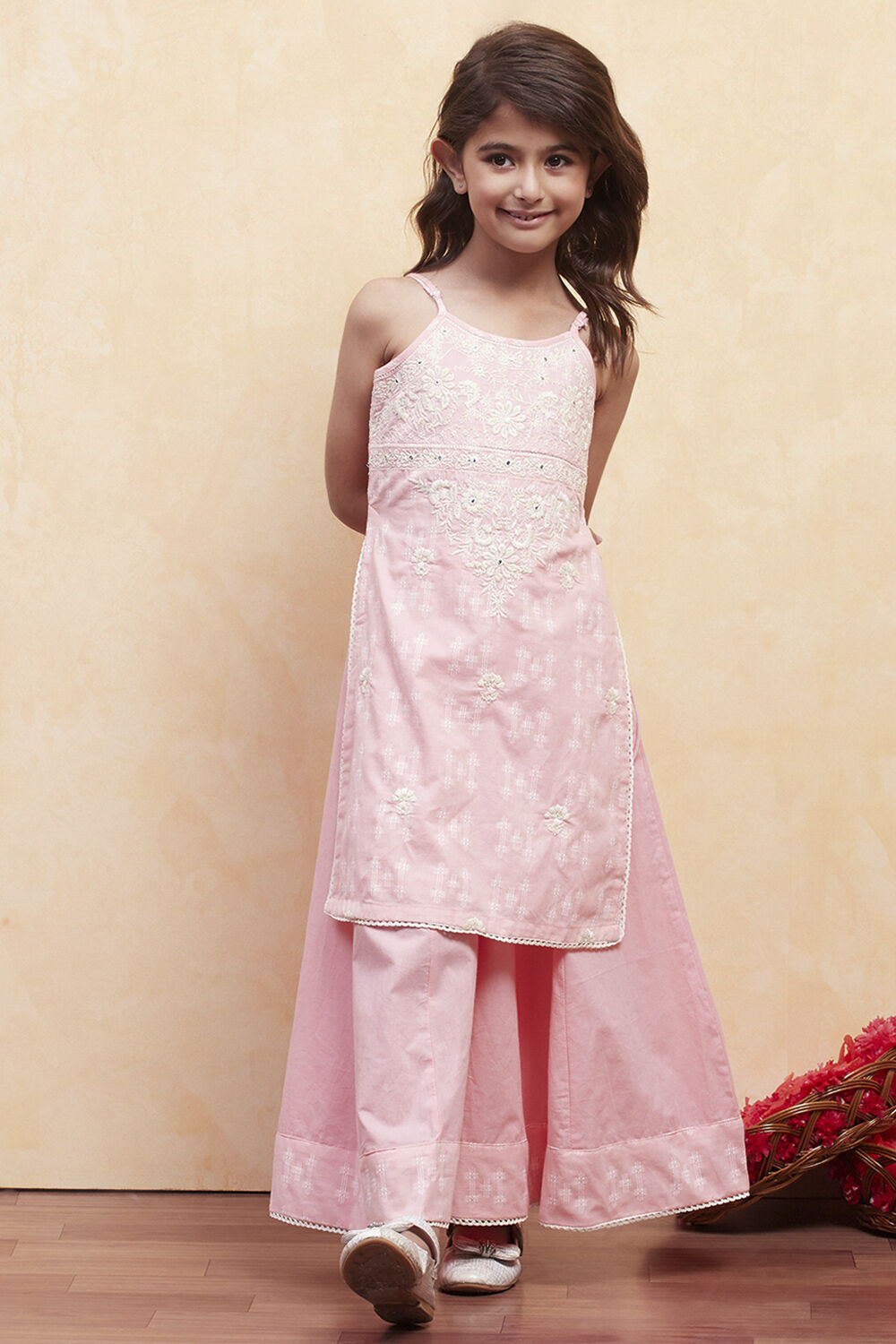 Pink Cotton Strappy Straight Kurta Sharara Set image number 6