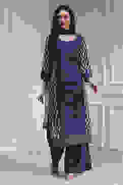 Blue Cotton Hand Embroidered Unstitched Suit Set image number 1