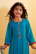 Teal Blue Pleated A-Line Kurta Set image number 1