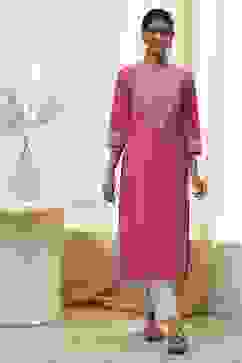 Pink Pure Cotton Printed Straight Kurta image number 5