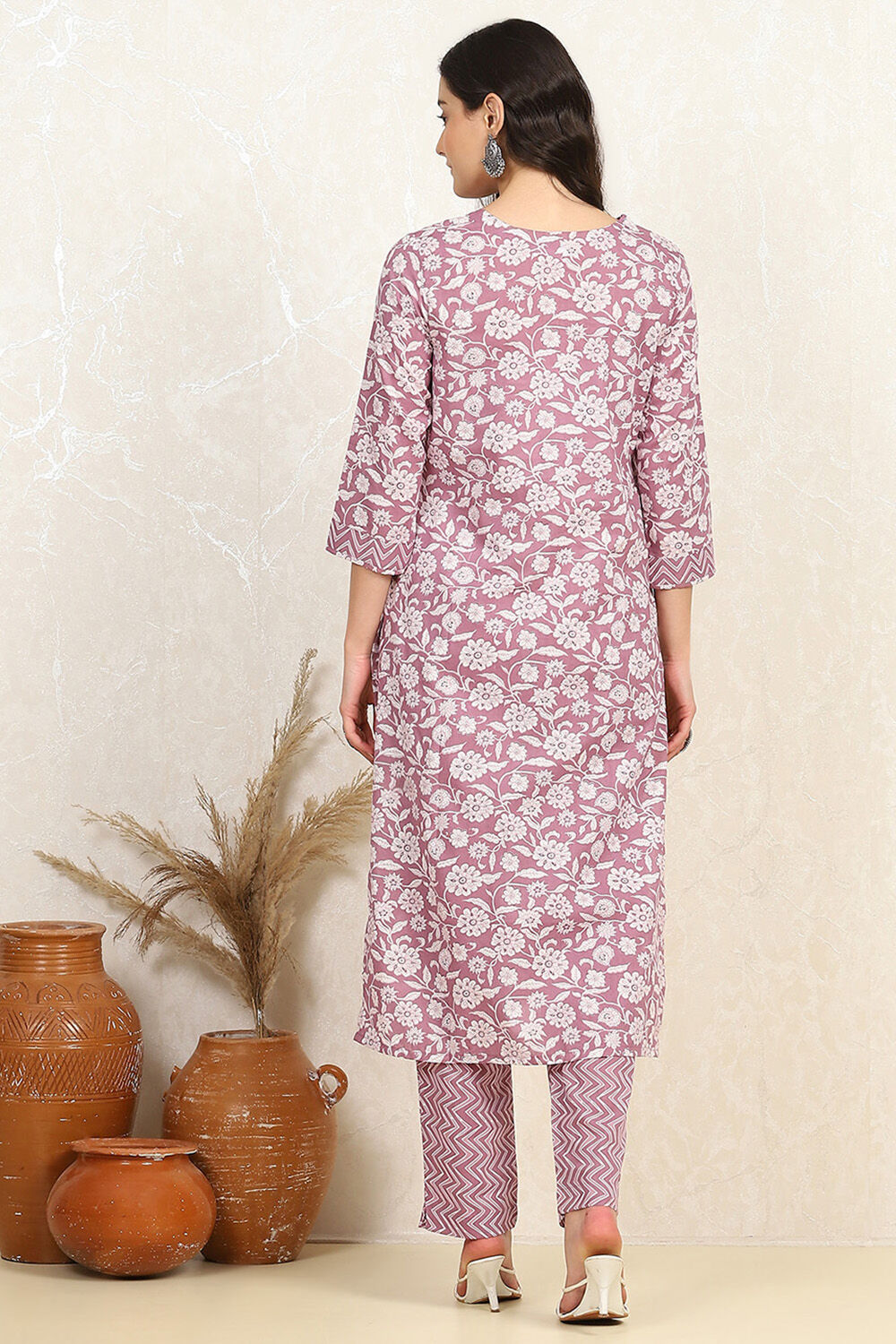 Purple Cotton Screen Printed Unstitched Suit Set image number 5