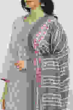 Grey Cotton Printed Embroidered Unstitched Suit Set image number 2