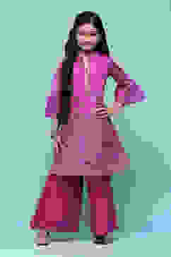 Pink & Purple Polyester Gathered Printed 2 Piece Set image number 6