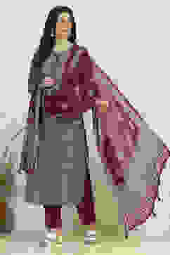 Red Cotton Digital Print Unstitched Suit Set image number 1