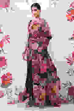 Rohit Bal Black Cotton Silk Printed Saree image number 1