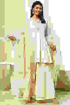 Off-White Embroidered Kalidar Suit Set image number 0