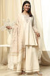 Off-White Embroidered Kalidar Suit Set image number 0