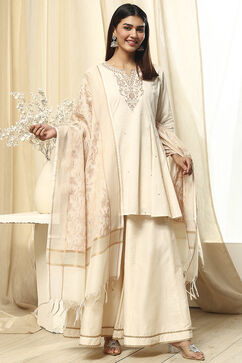 Off-White Embroidered Kalidar Suit Set image number 0