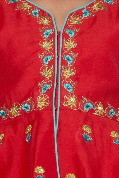 Red And Yellow Poly Cotton Lehenga Set image number 1