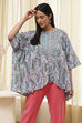 Dull Blue Cotton Flared Short Kurta image number 5