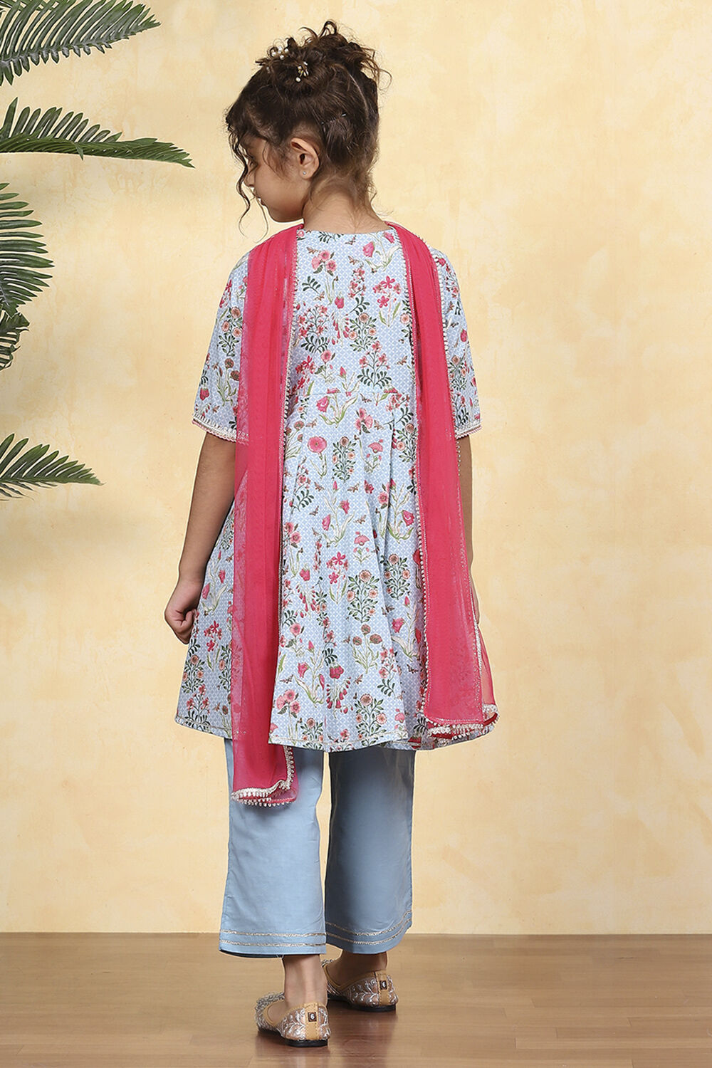 Blue Cotton Printed Anarkali Suit Set image number 4