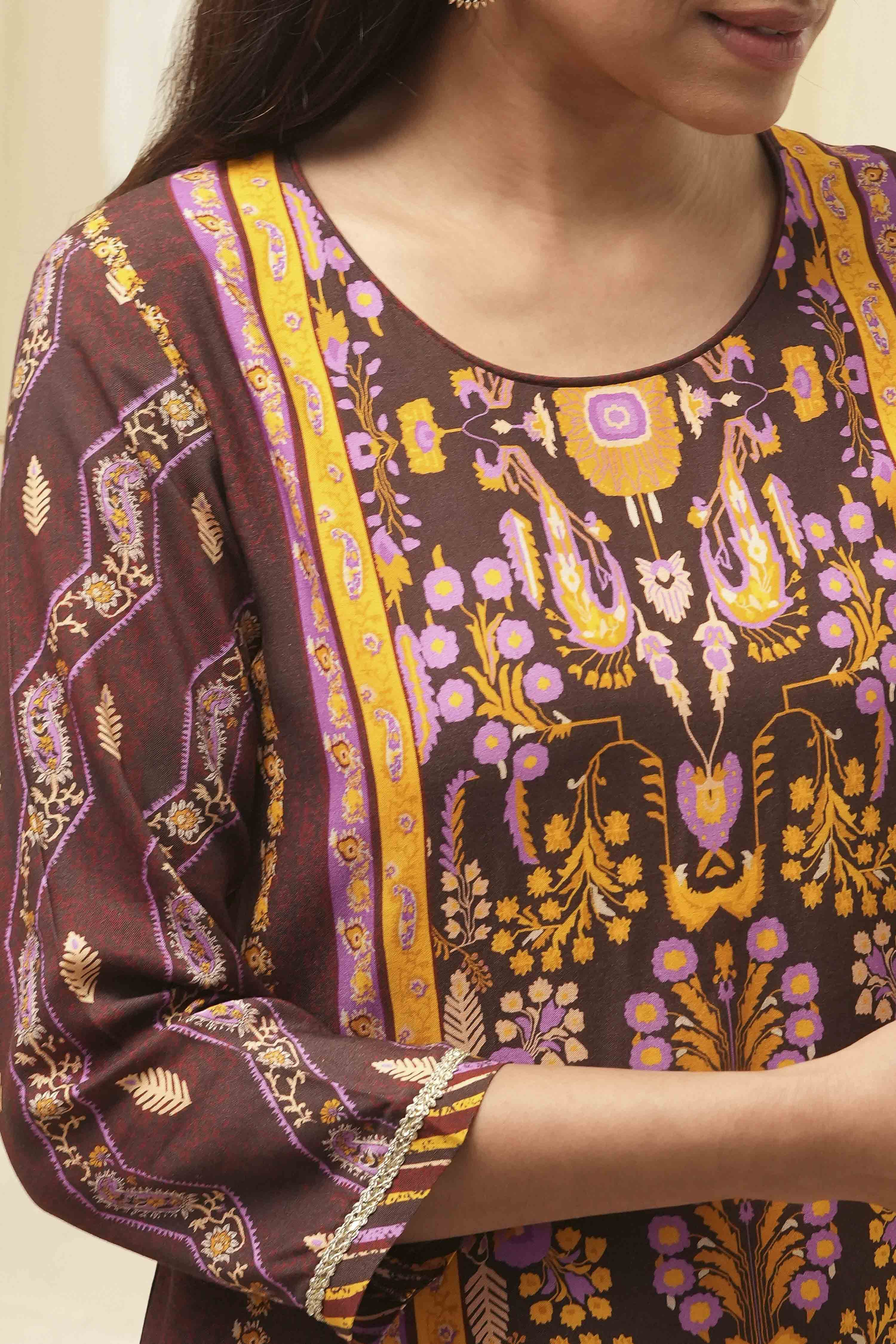 Maroon Cotton Straight Kurta Palazzo Suit Set image number 1