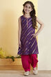 Purple Cotton Printed Straight Kurta Pants Set image number 6