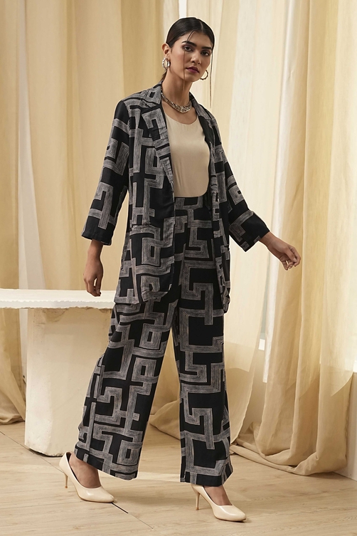 Black Viscose Printed Co-ord Set image number 5