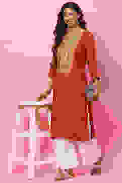 Red Straight Rayon Kurta image number 0