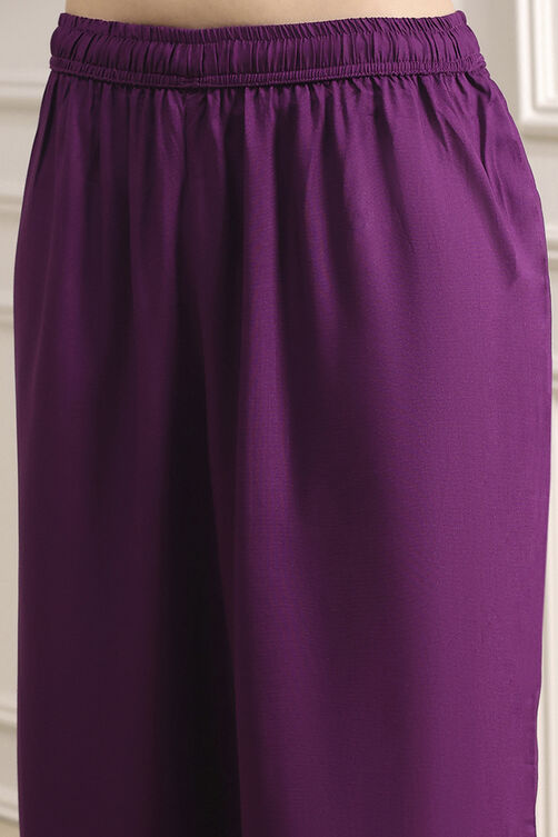 Purple Polyseter Blend Straight Printed Fusion Set image number 2