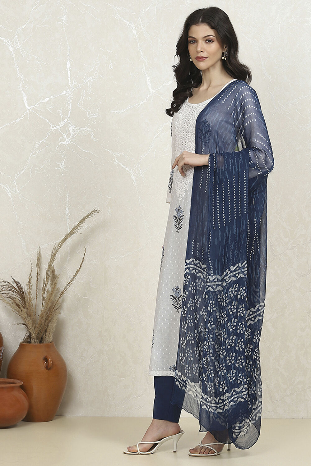 Indigo Cotton Hand Block Print Unstitched Suit Set image number 4