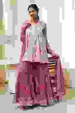 White and Pink Cotton Floral Flared Suit Set image number 6