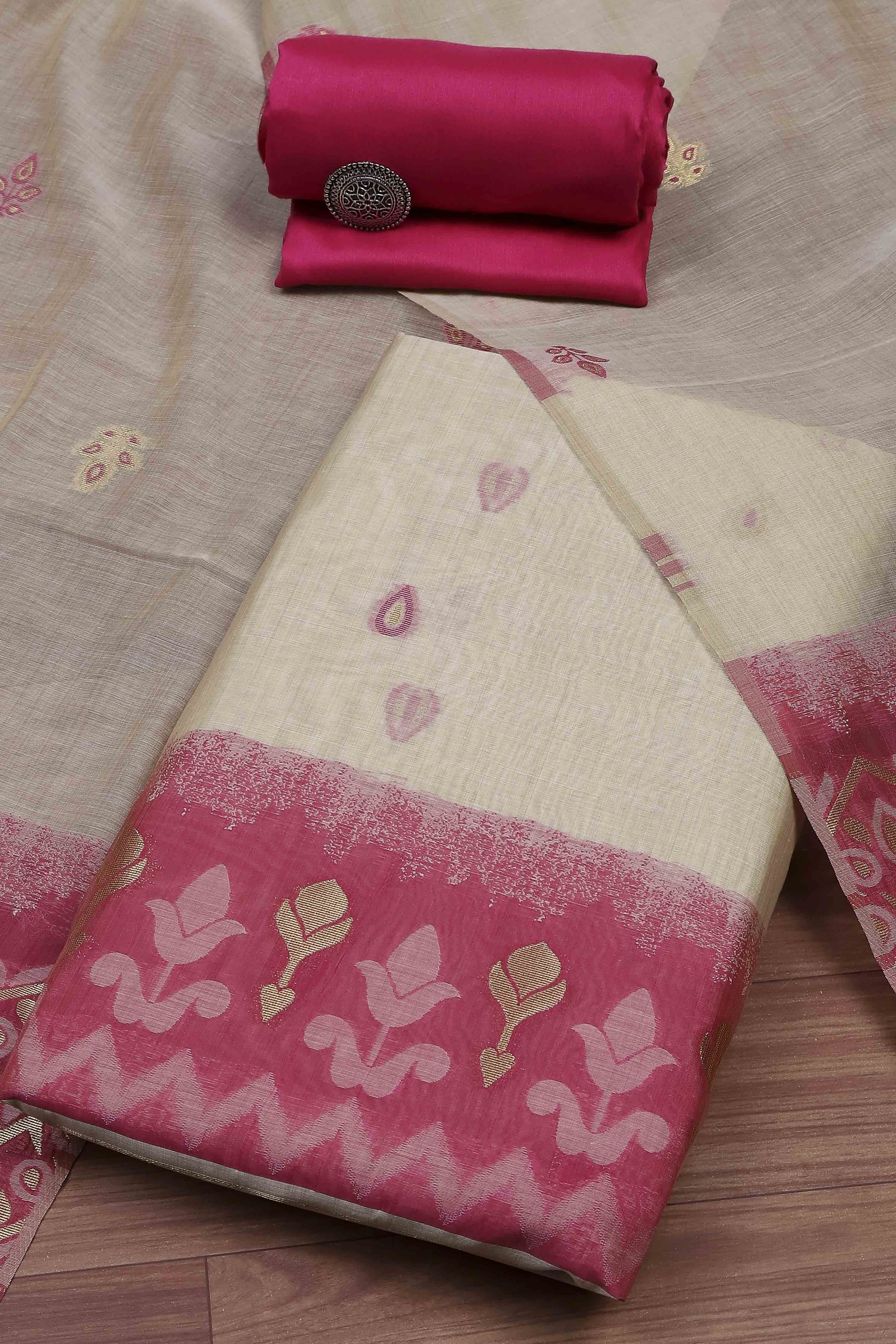 Blue Cotton Jamdani Unstitched Suit Set image number 0