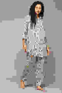 Off White & Blue Rayon Printed 2 Piece Sleepwear Set image number 5