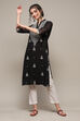 Black Polyester Straight Yarndyed Kurta