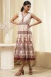 White and Rust Cotton Tiered Dress image number 0