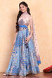 Electric Blue Viscose Blend Lehenga Set image number 3