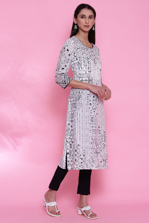 Black Cotton Straight Printed Kurta image number 3